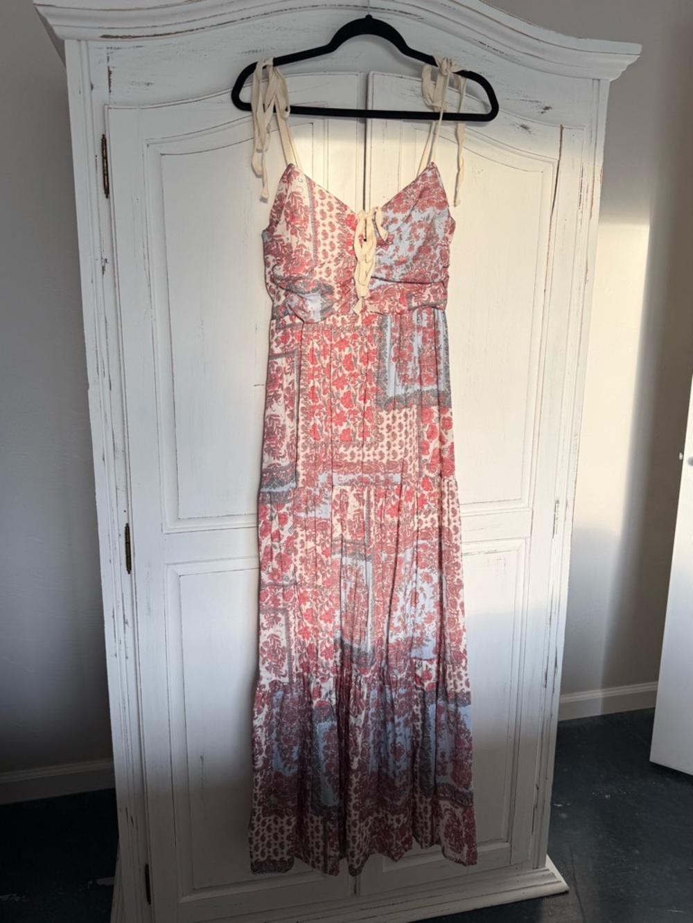 Francesca’s Floral Patchwork Maxi Dress with Tie Straps